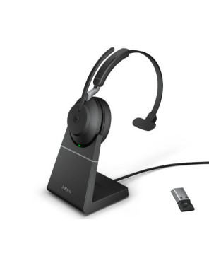 Buy the Jabra Evolve2 65 MS Mono Bluetooth Headset USB-A with Charging Stand certified for Microsoft Teams