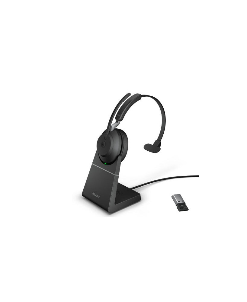 Buy the Jabra Evolve2 65 MS Mono Bluetooth Headset USB-A with Charging Stand certified for Microsoft Teams