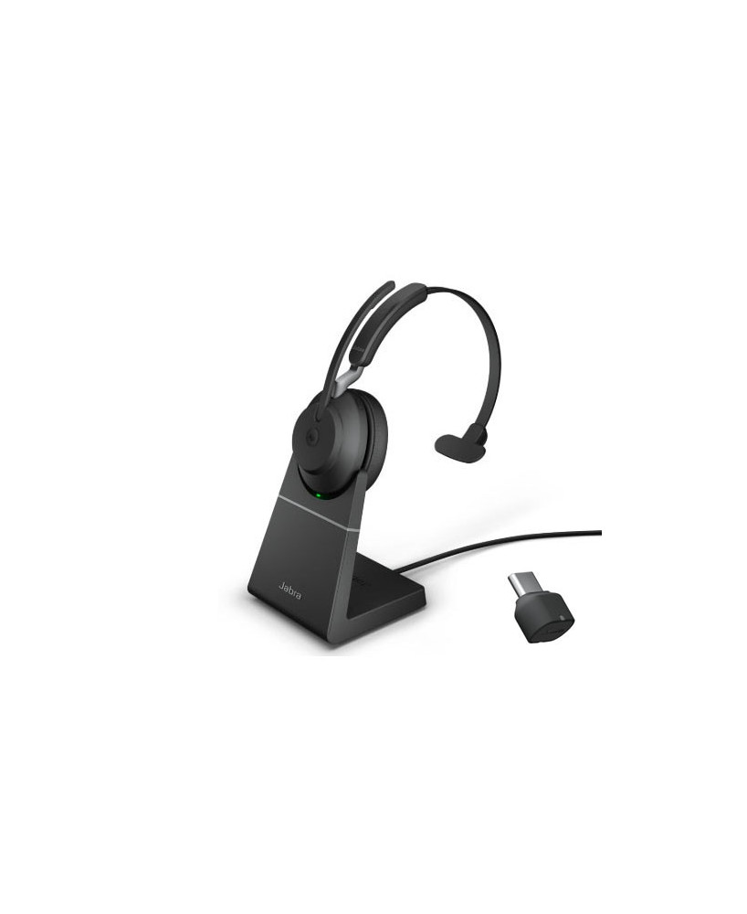 Buy the Jabra Evolve2 65 MS Mono Bluetooth Headset USB-C with Charging Stand 26599-899-889