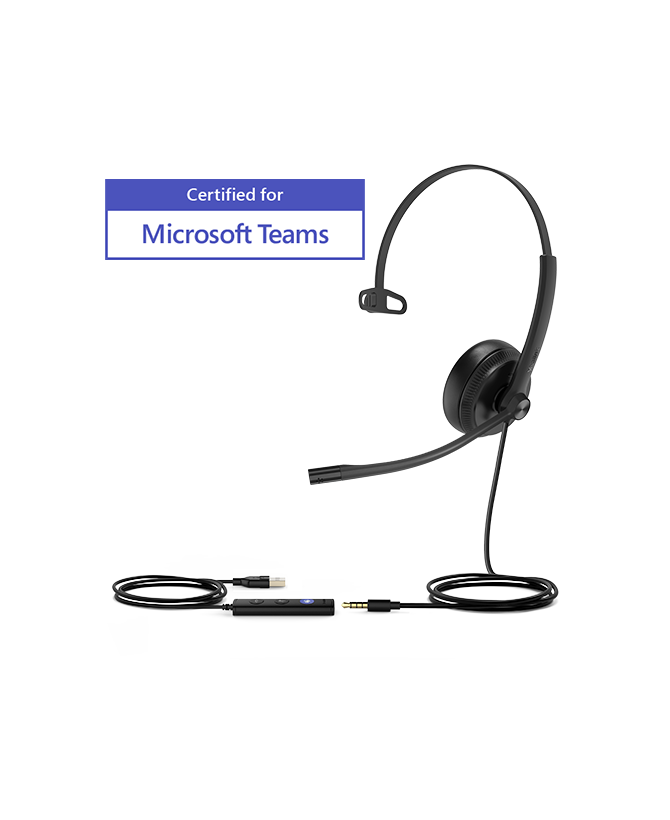 Yealink UH34 SE Teams Certified Wideband Noise-Cancelling Mono  Headset with USB and 3.5mm Jack TEAMS-UH34SE-M